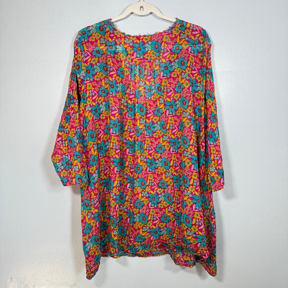 Natural Life L/XL Boho Floral Cotton Tunic Dress Cover Up Lightweight India - Picture 5 of 8